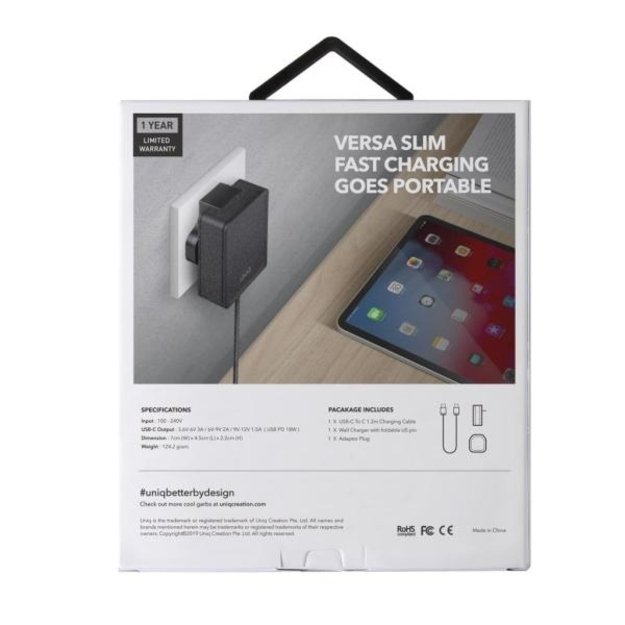 Uniq Versa Slim LITHOS Collective USB-C PD 18W wall charger + USB-C / USB-C cable - black 1
