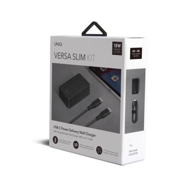 Uniq Versa Slim LITHOS Collective USB-C PD 18W wall charger + USB-C / USB-C cable - black 2