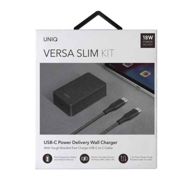 Uniq Versa Slim LITHOS Collective USB-C PD 18W wall charger + USB-C / USB-C cable - black 7