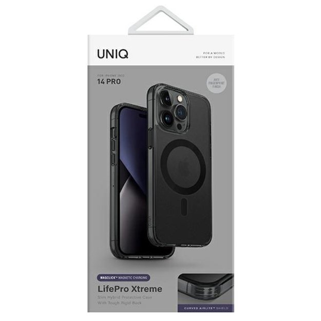 Uniq LifePro Xtreme Magclick Charging case for iPhone 14 Pro - gray and black 6