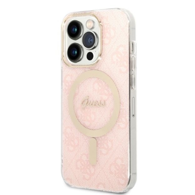 Set Guess GUBPP14LH4EACSP Case+ Charger iPhone 14 Pro 6.1  pink/pink hard case 4G Print MagSafe 1