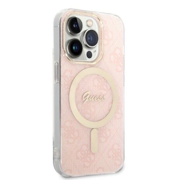 Set Guess GUBPP14LH4EACSP Case+ Charger iPhone 14 Pro 6.1  pink/pink hard case 4G Print MagSafe 3