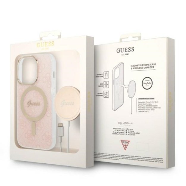 Set Guess GUBPP14LH4EACSP Case+ Charger iPhone 14 Pro 6.1  pink/pink hard case 4G Print MagSafe 9