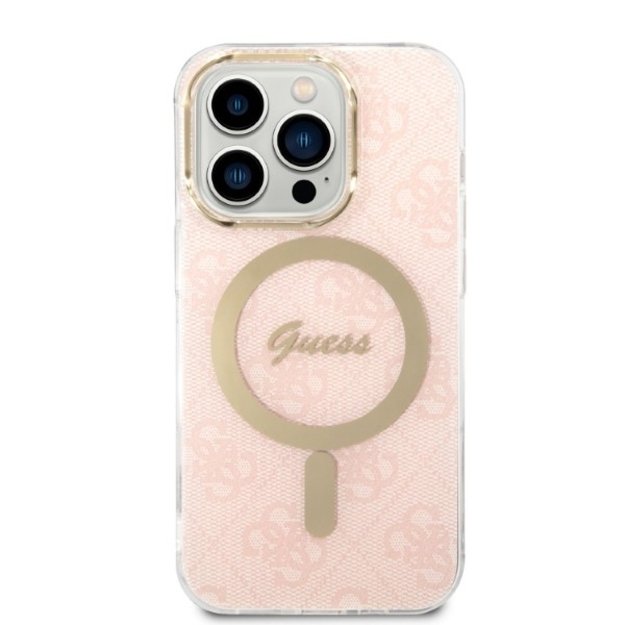 Set Guess GUBPP14LH4EACSP Case+ Charger iPhone 14 Pro 6.1  pink/pink hard case 4G Print MagSafe 2