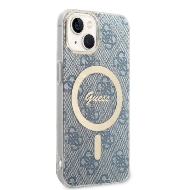 Set Guess GUBPP14SH4EACSB Case+ Charger iPhone 14 6.1  blue/blue hard case 4G Print MagSafe 3