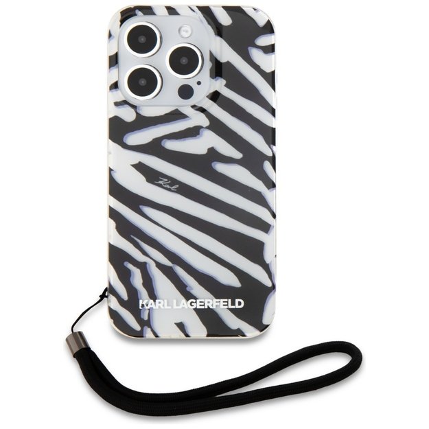 Karl Lagerfeld IML Zebra Pattern &amp  Cord case for iPhone 15 Pro Max - black 1