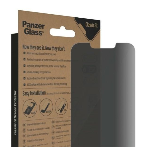 PanzerGlass Classic Fit Privacy Antibacterial Glass for iPhone 14/13 Pro/13 6
