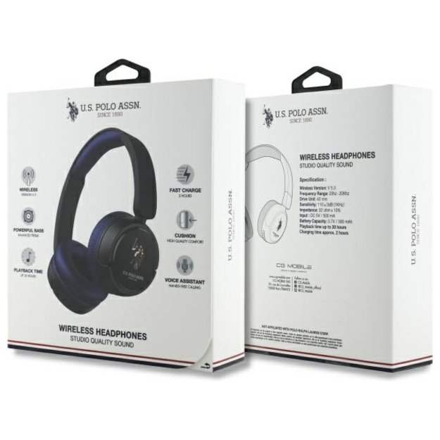US Polo Bluetooth On-Ear Headphones USHPV6PCOV Navy DH Color Logo 3