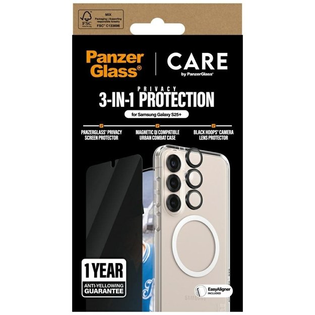 CARE by PanzerGlass Flagship 3in1 Case + Privacy Glass + Lens for Samsung Galaxy S25+ 3