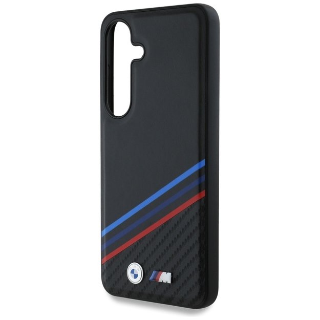 BMW Leather Tricolor Crossing Stripes MagSafe Case for Samsung Galaxy S25 - Black 5