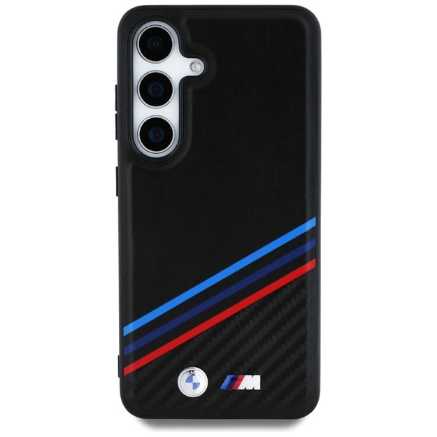 BMW Leather Tricolor Crossing Stripes MagSafe Case for Samsung Galaxy S25 - Black 2