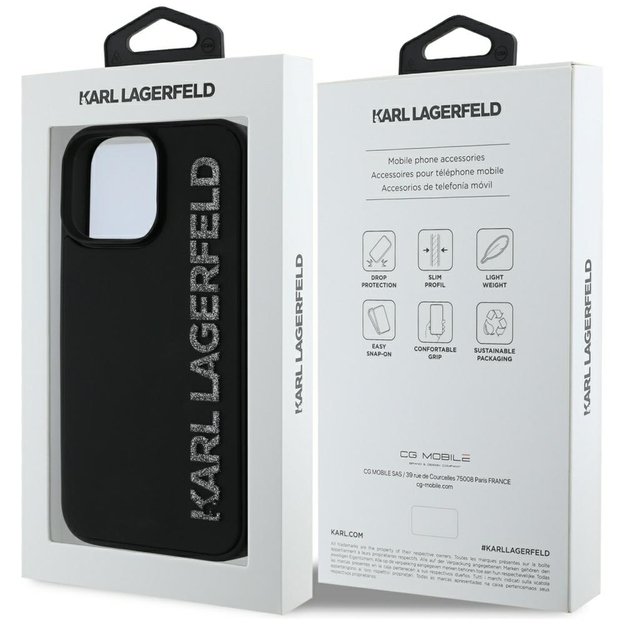 Karl Lagerfeld HC 3D Rubber Elongated Glitter iPhone 16 Pro Max Case - Black 6