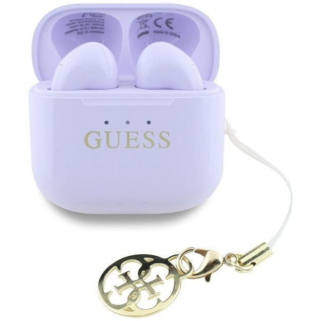 TWS Guess Glossy Effect Printed Classic Logo &amp  Charm Headphones - Lavender