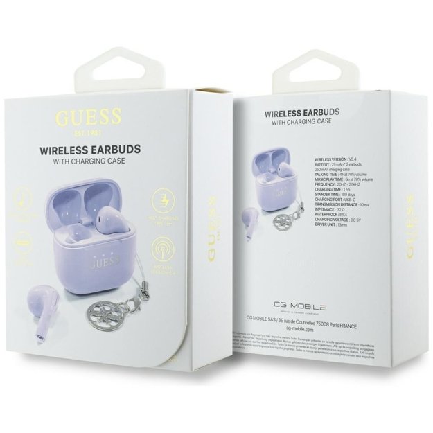 TWS Guess Glossy Effect Printed Classic Logo &amp  Charm Headphones - Lavender 5
