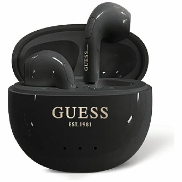 Guess Glossy Effect Egg Shape Printed Classic Logo TWS headphones - black