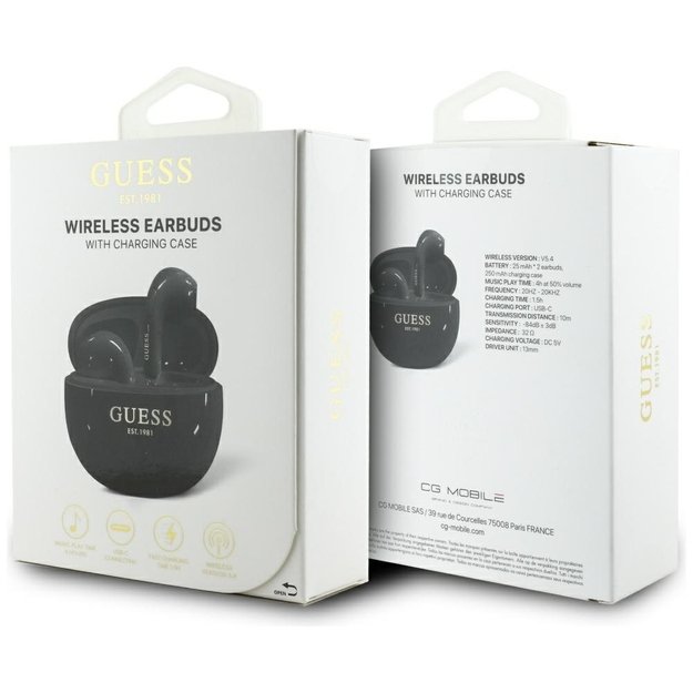 Guess Glossy Effect Egg Shape Printed Classic Logo TWS headphones - black 5
