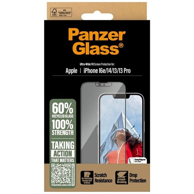 PanzerGlass Ultra-Wide Fit Tempered Glass for iPhone 13 / 13 Pro / 14 / 16e - Clear 3