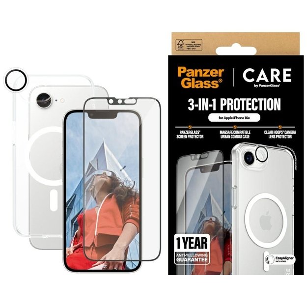 CARE by PanzerGlass Flagship 3in1 Case + Glass + Lens for iPhone 16e - transparent