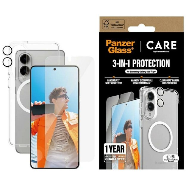 CARE by PanzerGlass Flagship 3in1 Case+Glass+Lens for Samsung Galaxy S25 Edge - transparent