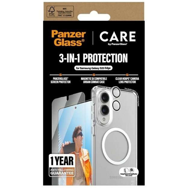 CARE by PanzerGlass Flagship 3in1 Case+Glass+Lens for Samsung Galaxy S25 Edge - transparent 3