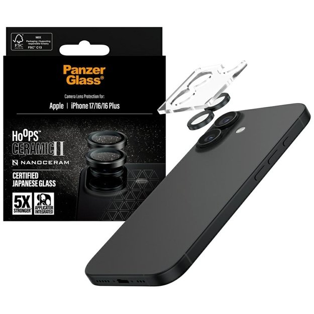 PanzerGlass Hoops Ceramic II Tempered Glass Lens Screen Protector for iPhone 16 / 16 Plus / 17 3