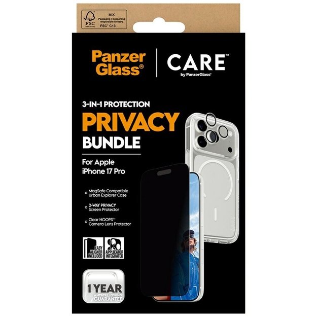 CARE by PanzerGlass Flagship Privacy 3-in-1 Case + Privacy Glass + Lens for iPhone 17 Pro 5
