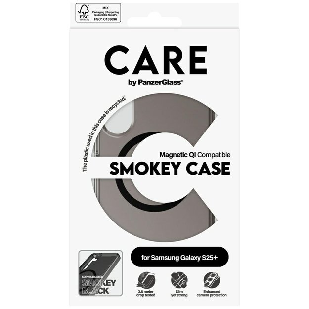 CARE by PanzerGlass Flagship Urban Combat Black QI Case for Samsung Galaxy S25+ - Semi-transparent Smoke 3