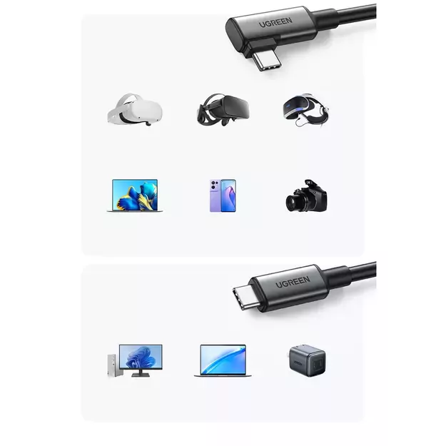 Ugreen US551 angled USB-C - USB-C PD cable 60W 3A 5Gb/s 5m - black 5