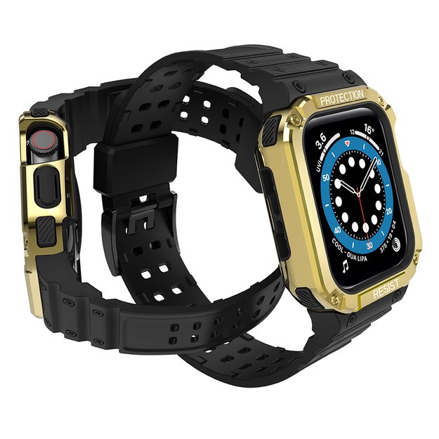 Protect Strap Band for Apple Watch 38/40/41mm Armored Case Strap - Black, Gold 10