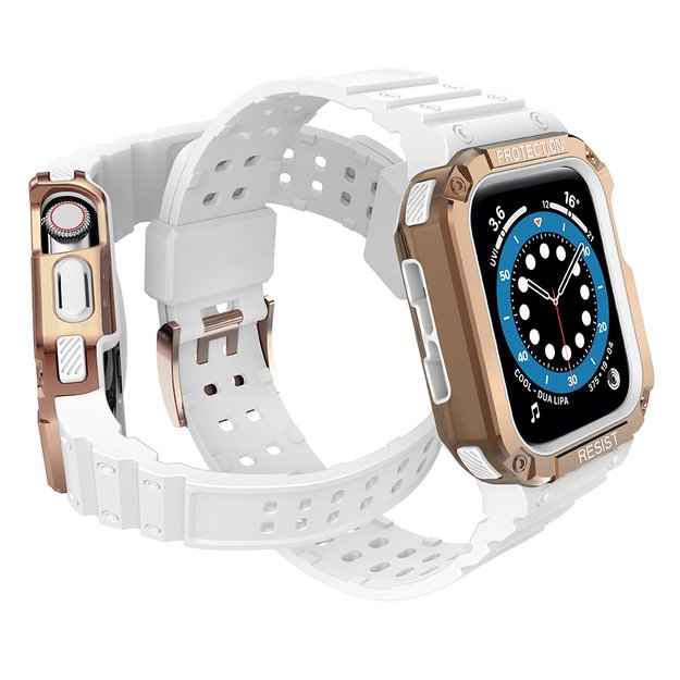 Protect Strap Band for Apple Watch 38/40/41mm Armored Case Strap - White, Rose Gold 2