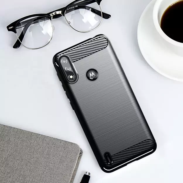 Carbon Case Flexible Cover Sleeve Motorola Moto E7i Power black 9