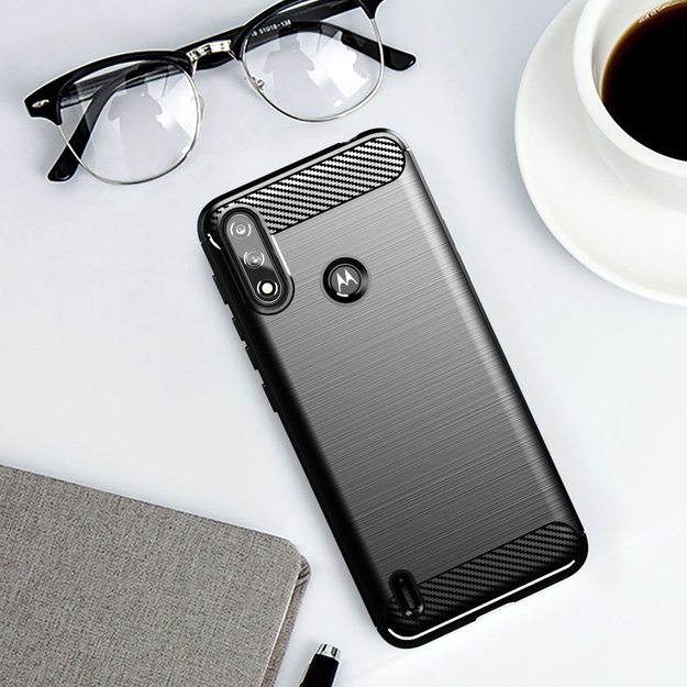 Carbon Case Flexible Cover Sleeve Motorola Moto E7i Power black 4