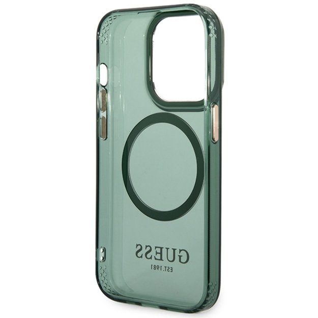 Guess GUHMP14XHTCMA iPhone 14 Pro Max 6.7  green/khaki hard case Gold Outline Translucent MagSafe 8