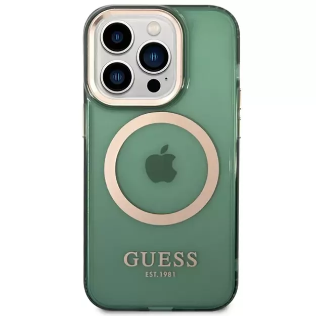 Guess GUHMP14XHTCMA iPhone 14 Pro Max 6.7  green/khaki hard case Gold Outline Translucent MagSafe 9