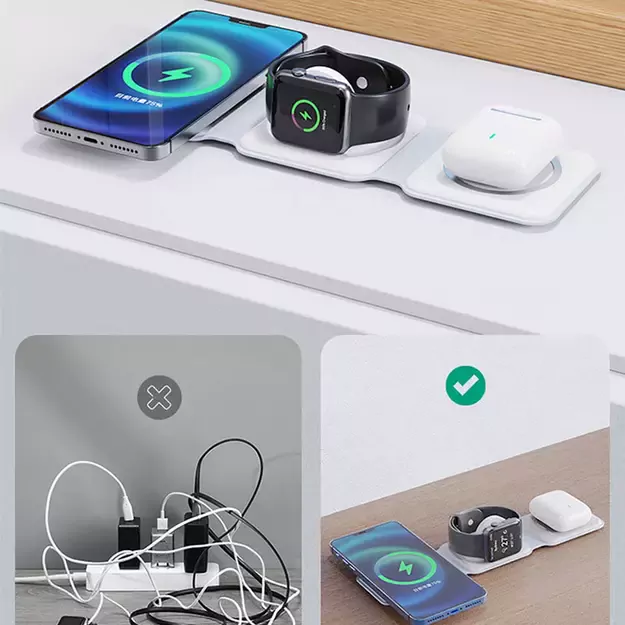 Dudao A11N 15W 3in1 Inductive Charger - White + USB-C / USB-C Cable 5