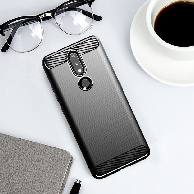 Carbon Case Flexible Cover TPU Case for Nokia 2.4 black 5