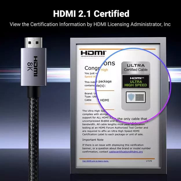 Ugreen HD171 25910 Cable with HDMI 2.1 8K Connectors Certified 2m - Gray 4