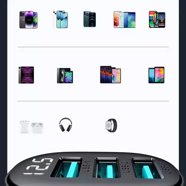 Joyroom JR-CCD03 3.4A car charger with 3x USB-A display - black 28