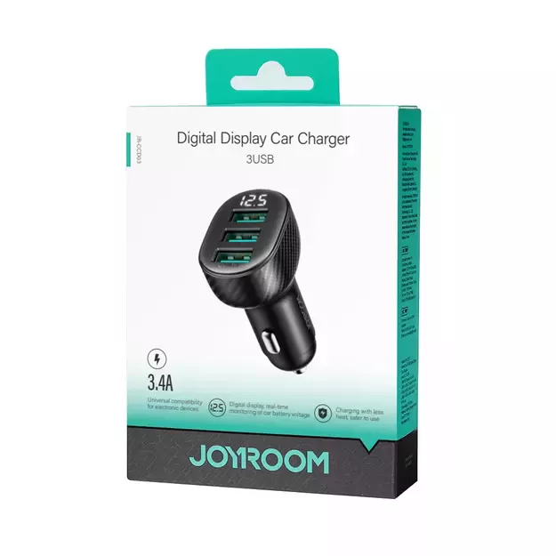 Joyroom JR-CCD03 3.4A car charger with 3x USB-A display - black 18