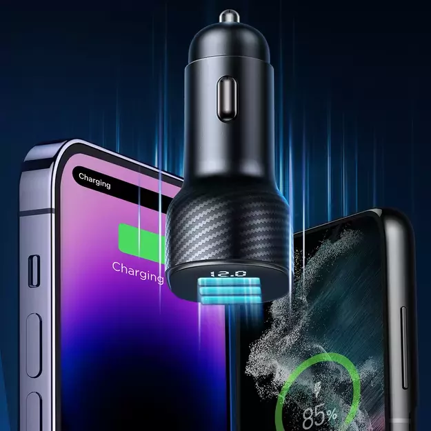 Joyroom JR-CCD03 3.4A car charger with 3x USB-A display - black 23