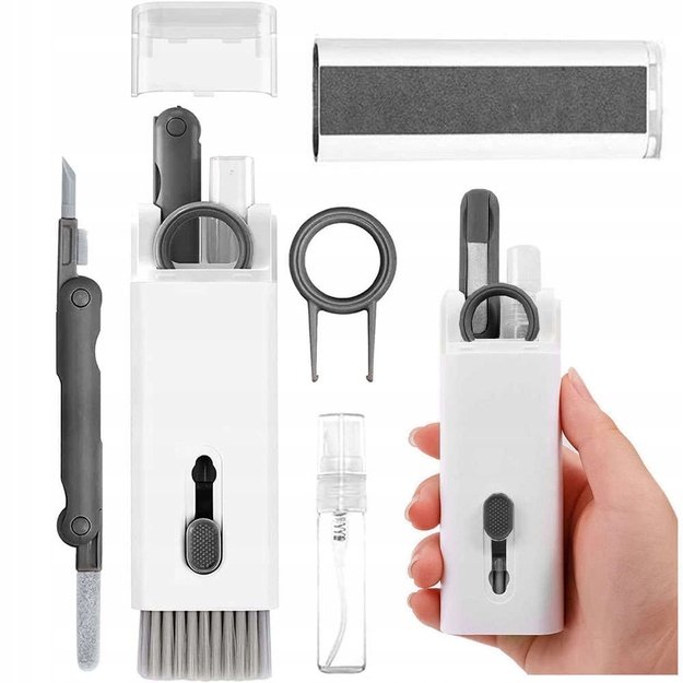 [RETURNED ITEM] Multifunctional 7in1 cleaning kit for headphones and keyboard - gray