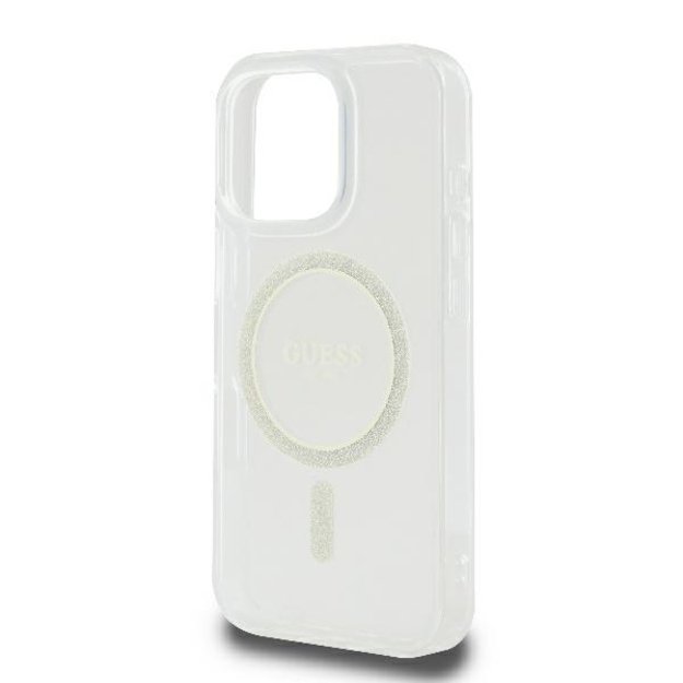 Guess GUHMP16LHFGERET iPhone 16 Pro 6.3&quot  transparent hardcase IML Glitter Circle MagSafe 5