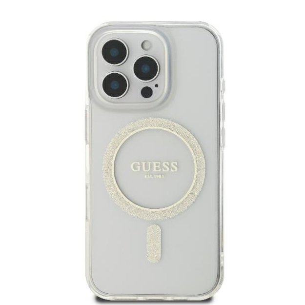 Guess GUHMP16LHFGERET iPhone 16 Pro 6.3&quot  transparent hardcase IML Glitter Circle MagSafe 2