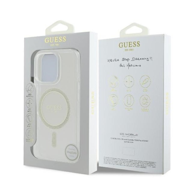 Guess GUHMP16LHFGERET iPhone 16 Pro 6.3&quot  transparent hardcase IML Glitter Circle MagSafe 7