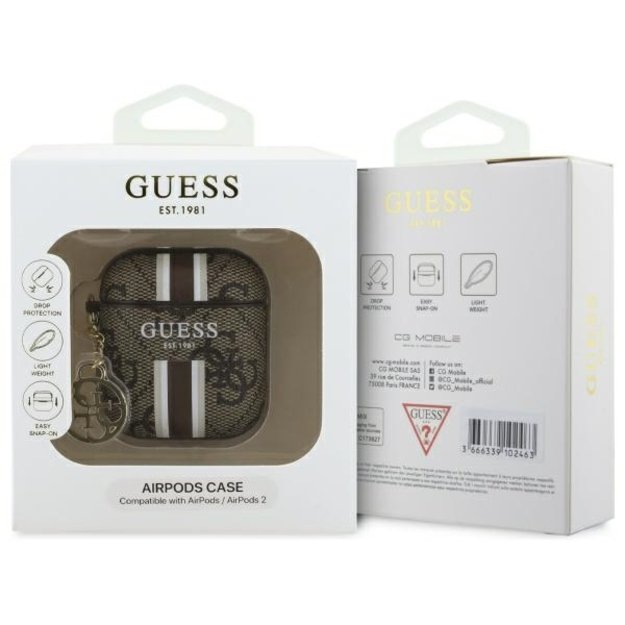 Guess GUA2P4RPSW AirPods 1/2 cover brown/brown 4G Printed Stripes Charm 2