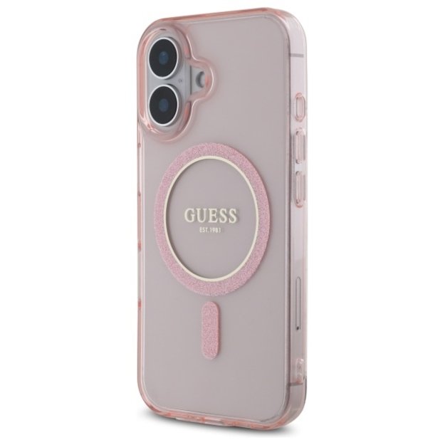 Guess GUHMP16SHFGEREP iPhone 16 6.1&quot  pink/pink hardcase IML Glitter Circle MagSafe 1