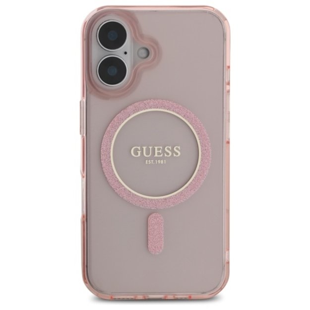 Guess GUHMP16SHFGEREP iPhone 16 6.1&quot  pink/pink hardcase IML Glitter Circle MagSafe 2