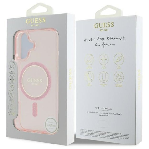 Guess GUHMP16SHFGEREP iPhone 16 6.1&quot  pink/pink hardcase IML Glitter Circle MagSafe 7