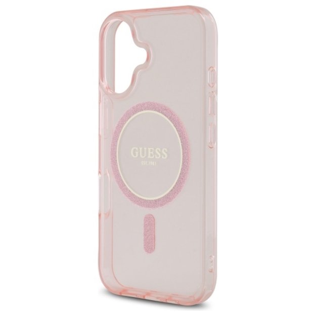 Guess GUHMP16SHFGEREP iPhone 16 6.1&quot  pink/pink hardcase IML Glitter Circle MagSafe 5