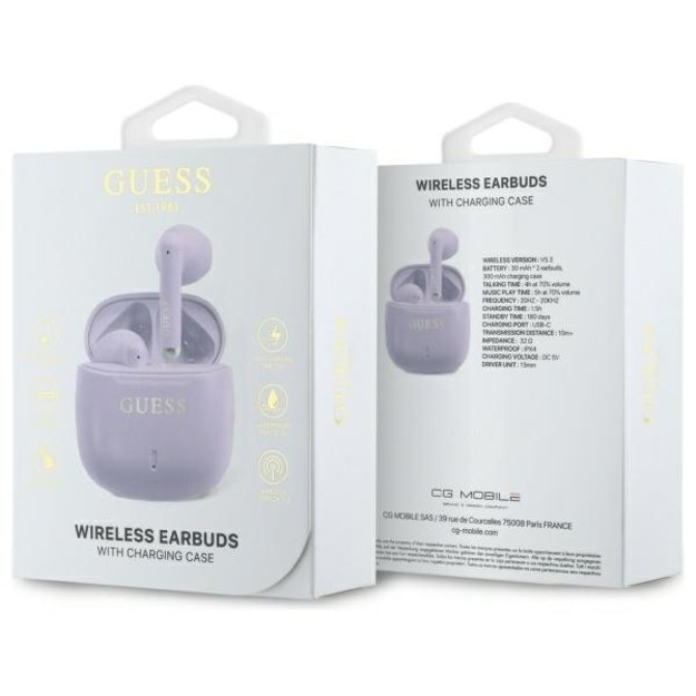 Guess Bluetooth headphones GUTWSJ14ESGU TWS + docking station purple/purple Printed Classic Logo 3